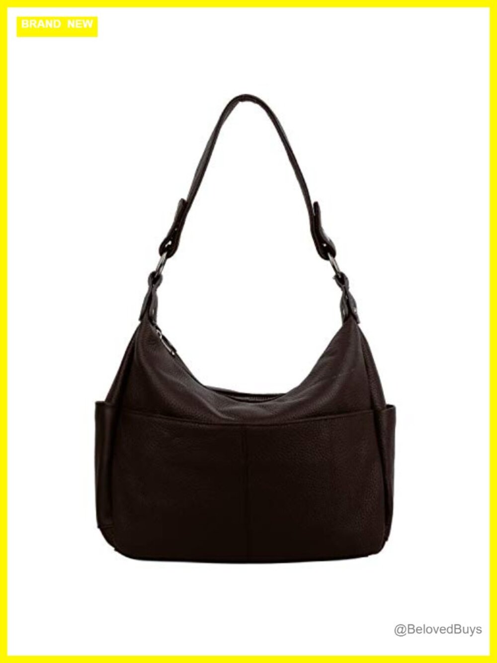 Genuine Cowhide Leather Hobo Shoulder Bag with Zip Pockets